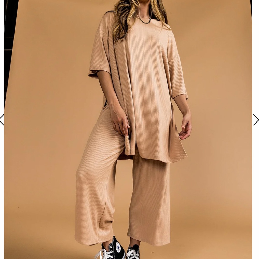 Dressed In LALA Lex Playsuit matching set 2XL ribbed tan